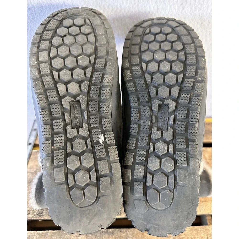 Minnetonka Faux Fur Suede Boots Women’s Sz 8 Gray Leather